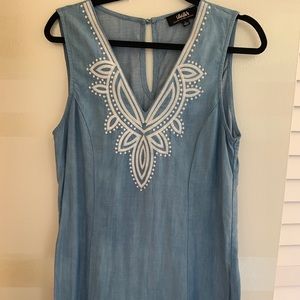 Light blue jean dress.